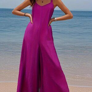 Fushcia Pink V-Neck Jumpsuit